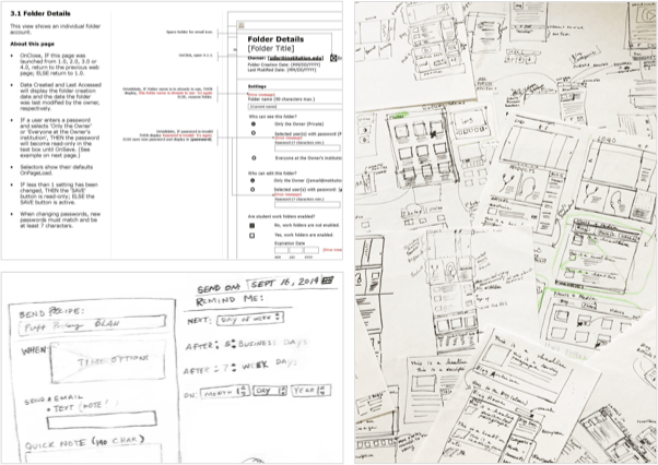 stacks of websites sketches on paper