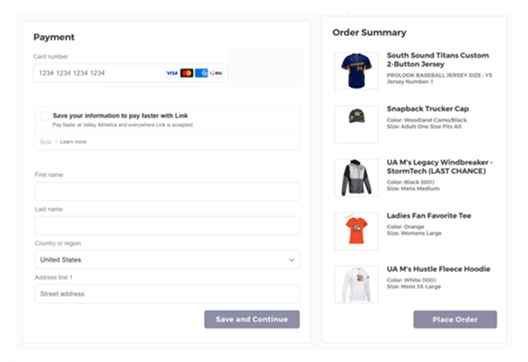 Example payment screen