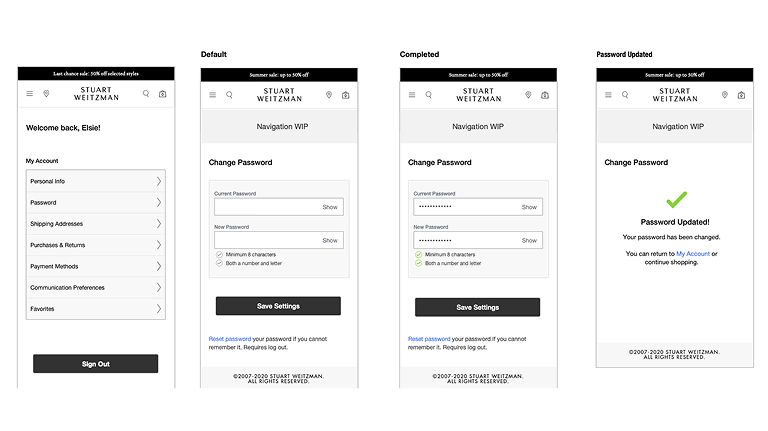 Reset password flow, mobile wires