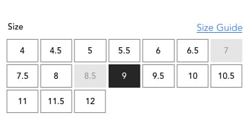 Clip from a UI to select sizes for a product