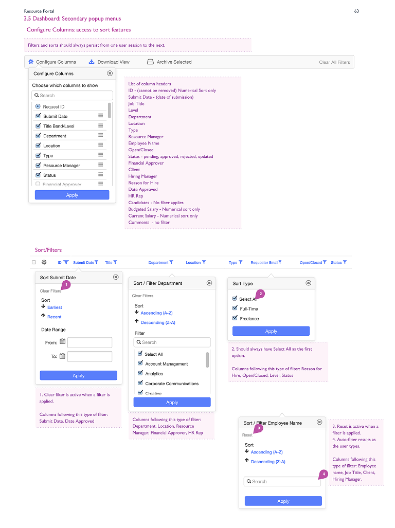 Secondary menus
