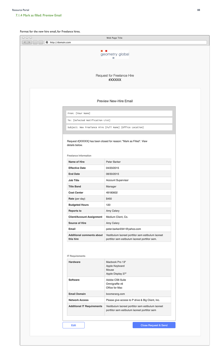 Wireframe of Mark as filled: Preview Email