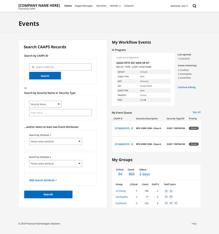 Event search page wireframe