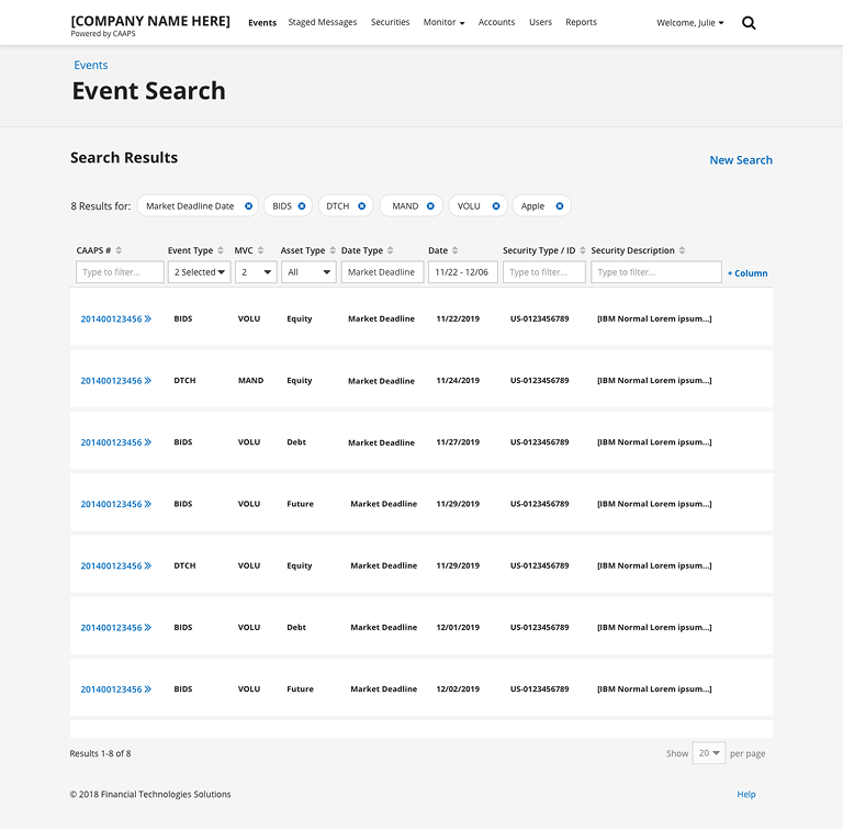 Search and filters wireframe
