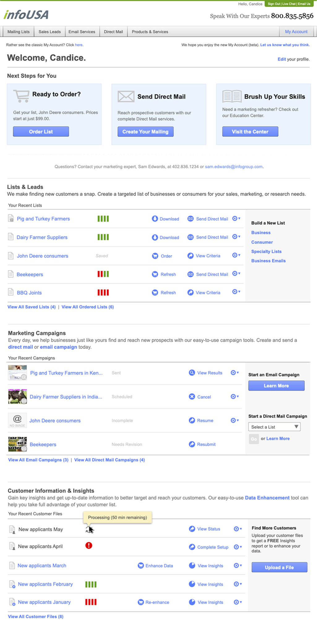 InfoUSA landing page wireframe, default view
